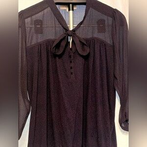 LOFT Navy w/ red polka dot sheer buttoned blouse size large